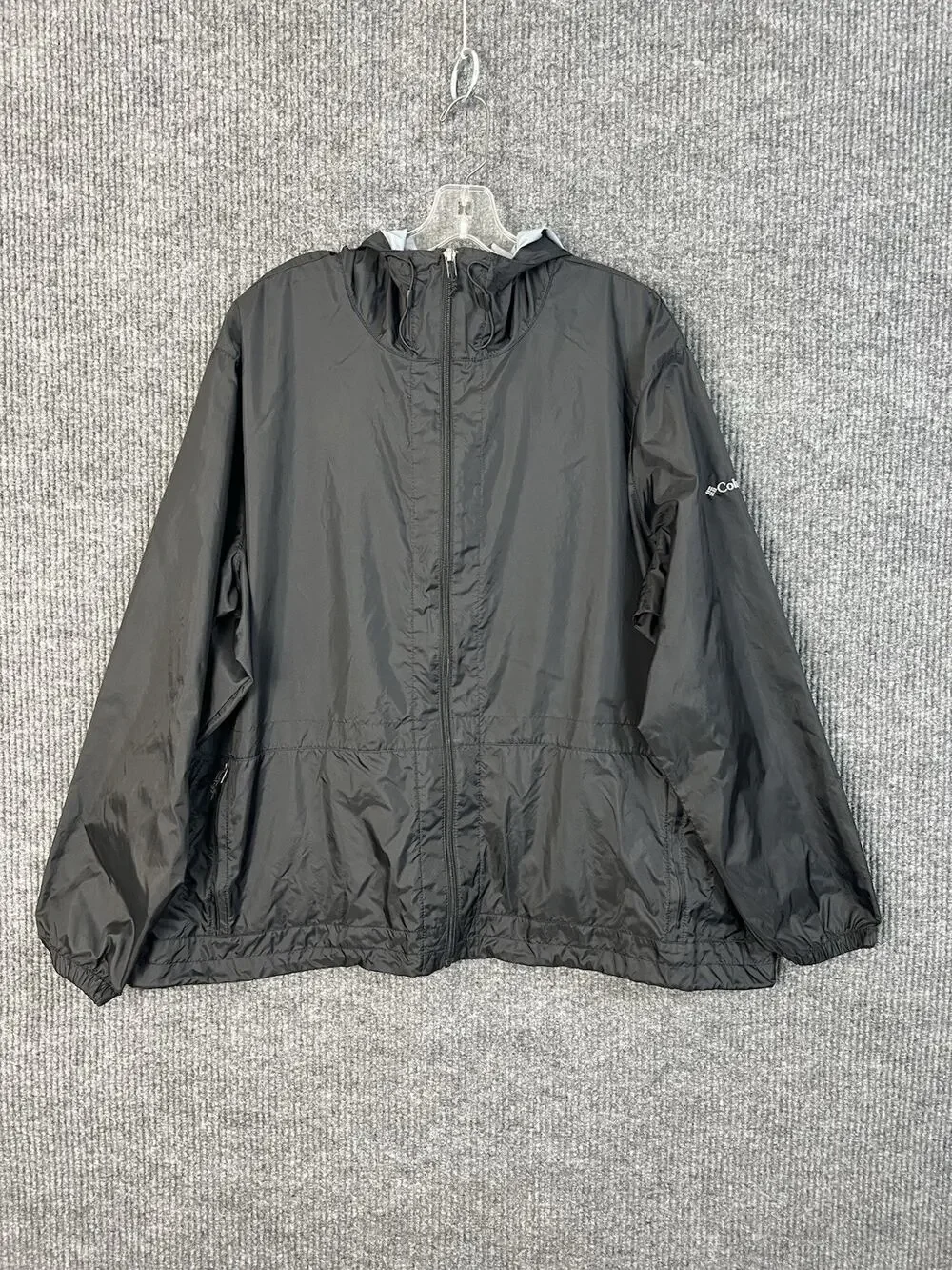 Columbia Nylon Jacket Mens 3X Black Full Zip Hooded Lightweight Outdoor Hiking